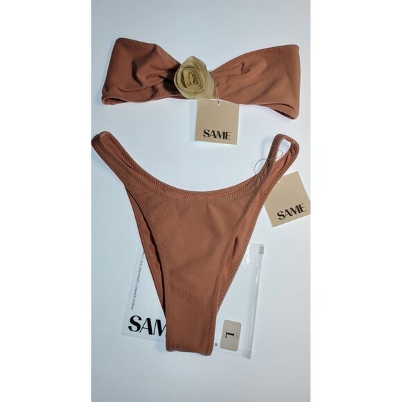 SAME Los Angeles Rosette Bandeau Bikini Set Faux Suede Pink Size LargeNWT